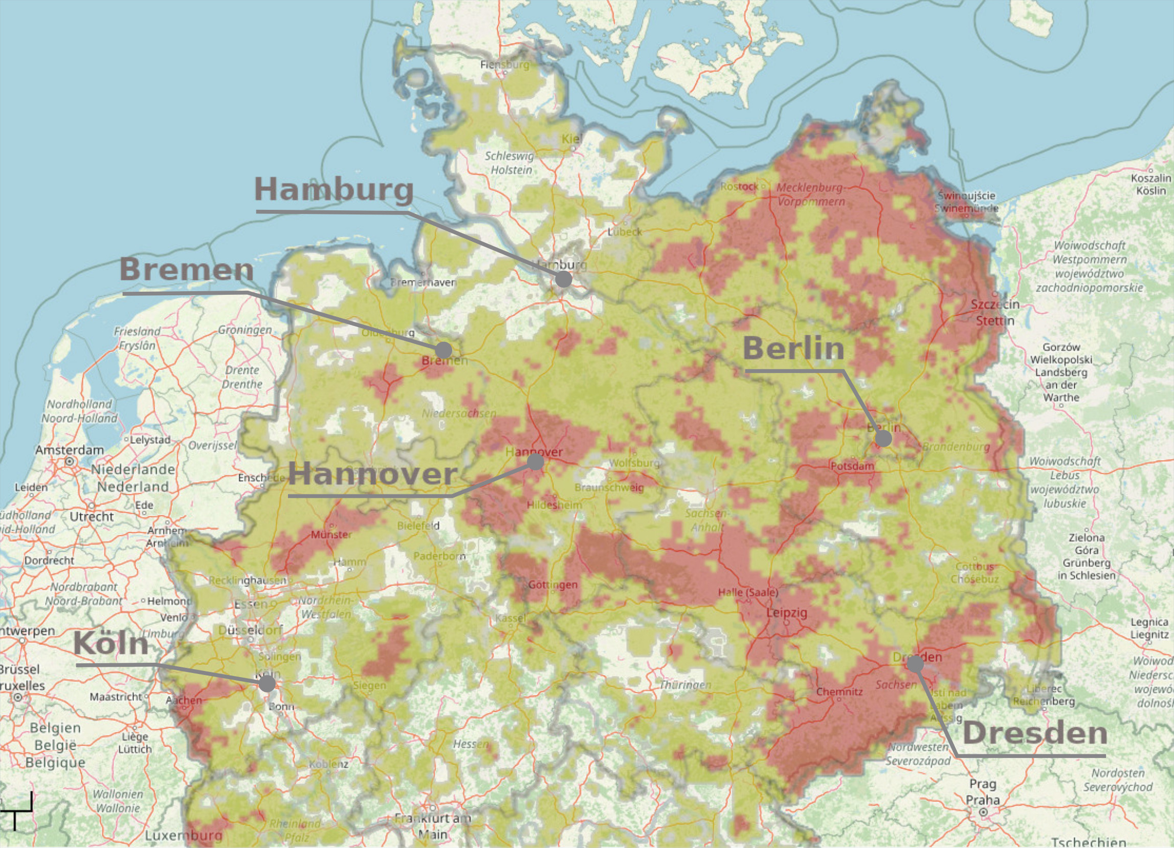 Karten mit von Trockenheit betroffenen Gebieten in Norddeutschland